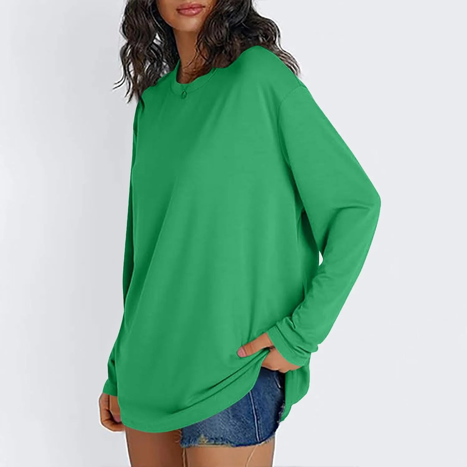 Womens Oversized Long Sleeve T Shirts Basic Crewneck Tee Fall Tops Solid Comfortable Workout Fashion Casual Clothes