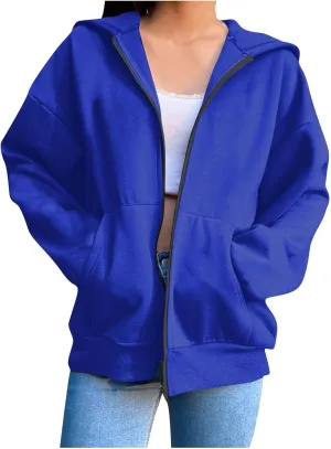 Women's Oversized Zipper V-Neck Hoodies Sweatshirt,Casual Fashion Long Sleeve Pullover Tunic Comfy Basic Tops