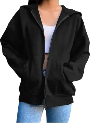 Women's Oversized Zipper V-Neck Hoodies Sweatshirt,Casual Fashion Long Sleeve Pullover Tunic Comfy Basic Tops