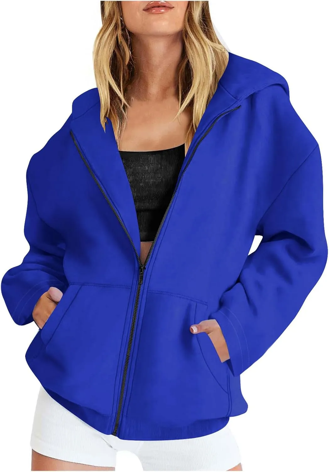 Women's Oversized Zipper V-Neck Hoodies Sweatshirt,Casual Fashion Long Sleeve Pullover Tunic Comfy Basic Tops