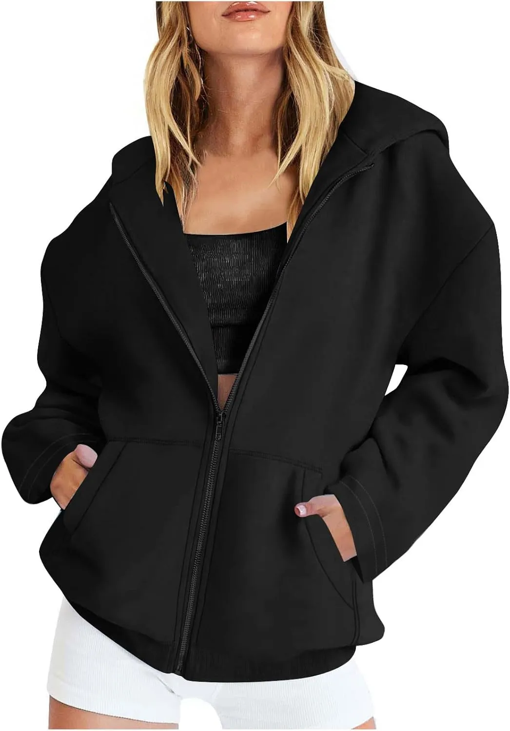 Women's Oversized Zipper V-Neck Hoodies Sweatshirt,Casual Fashion Long Sleeve Pullover Tunic Comfy Basic Tops