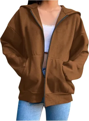 Women's Oversized Zipper V-Neck Hoodies Sweatshirt,Casual Fashion Long Sleeve Pullover Tunic Comfy Basic Tops