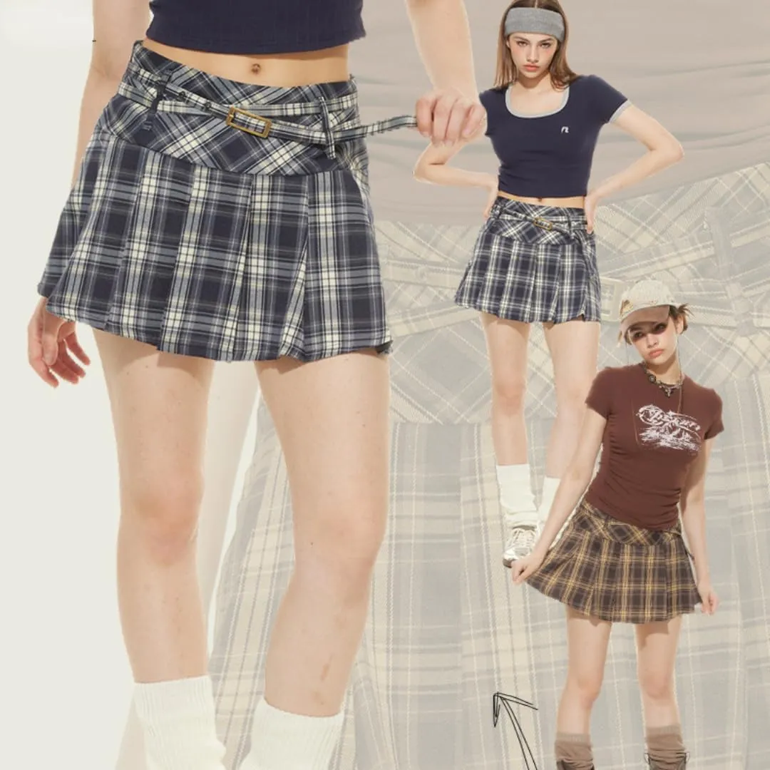 Women's Plaid High Waist Pleated A-Line Uniform Mini Skirt Y2K Preppy Shorts Skort Coquette Going Out A-line Clothing