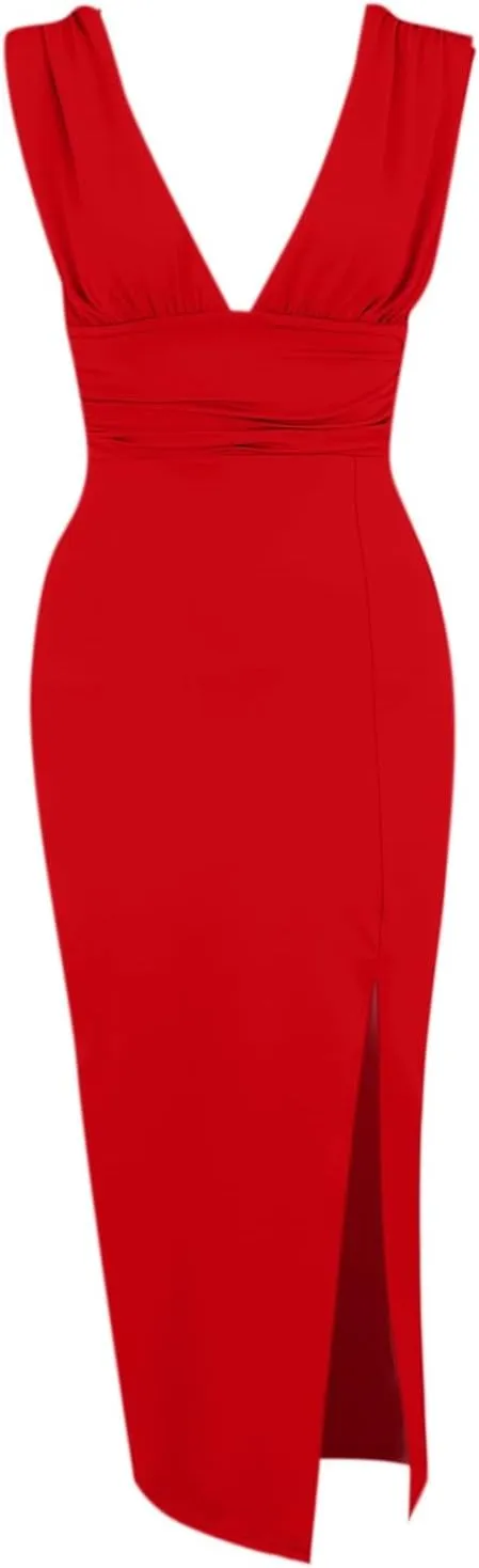 Women's Sexy Sleeveless Halter Deep V Neck Side Waist Cutout Backless Bodycon High Slit Maxi Long Dress Summer Dress