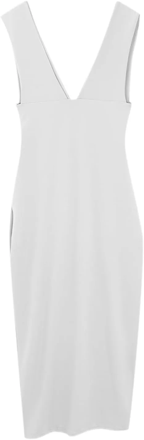 Women's Sexy Sleeveless Halter Deep V Neck Side Waist Cutout Backless Bodycon High Slit Maxi Long Dress Summer Dress