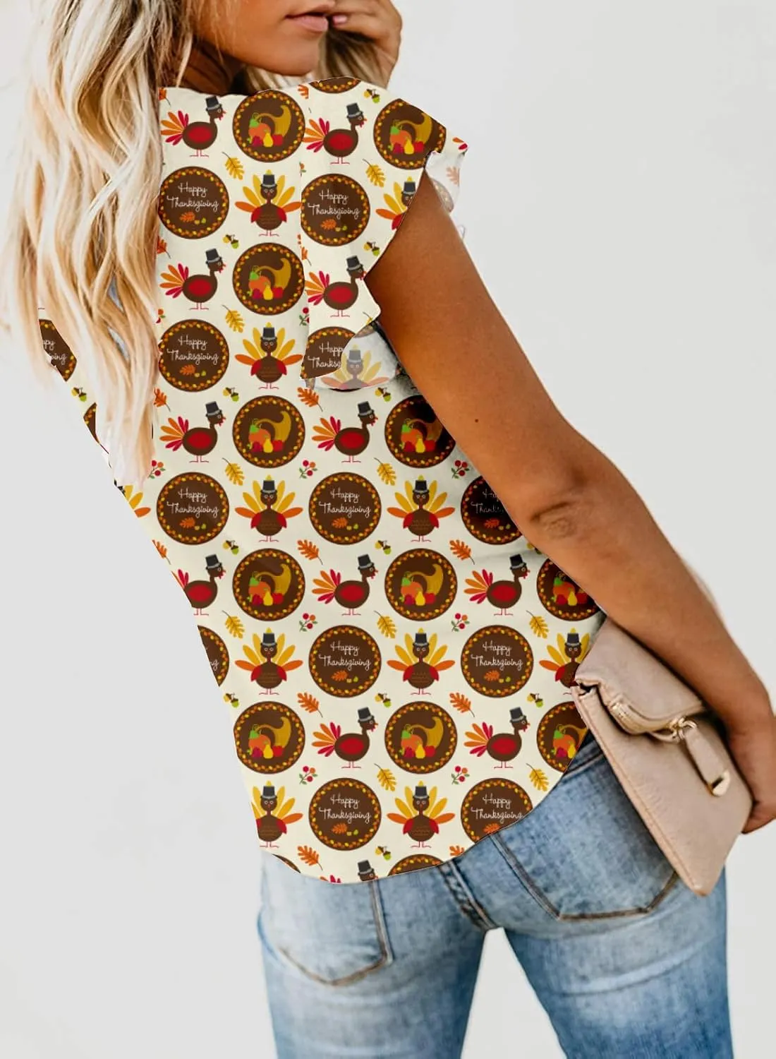 Women's Sexy Tie Front Button Flutter Sleeve Red White Blue Patriotic American Flag Holiday Blouse Tops