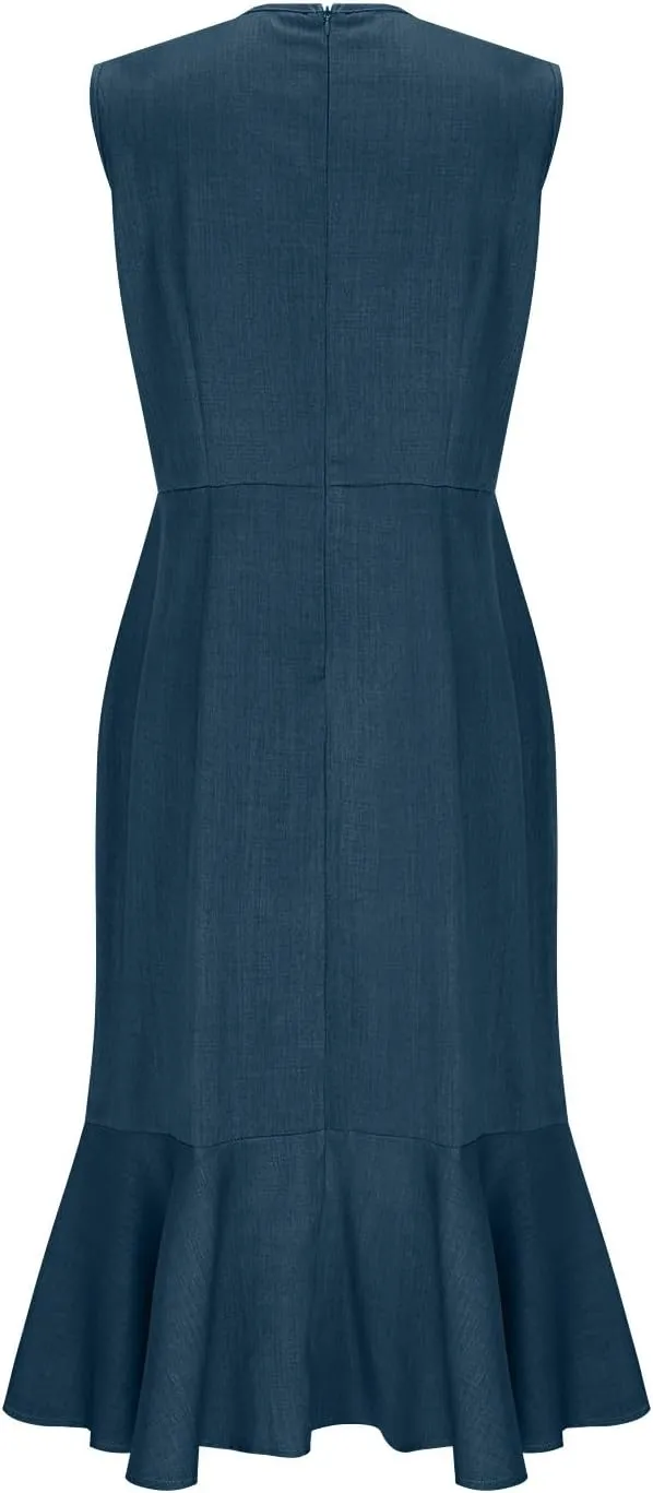 Women's Sleeveless Casual Mermaid Midi Dress, Loose V-Neck Summer Party Trendy Clothes High Waist Slim Fit Dresses