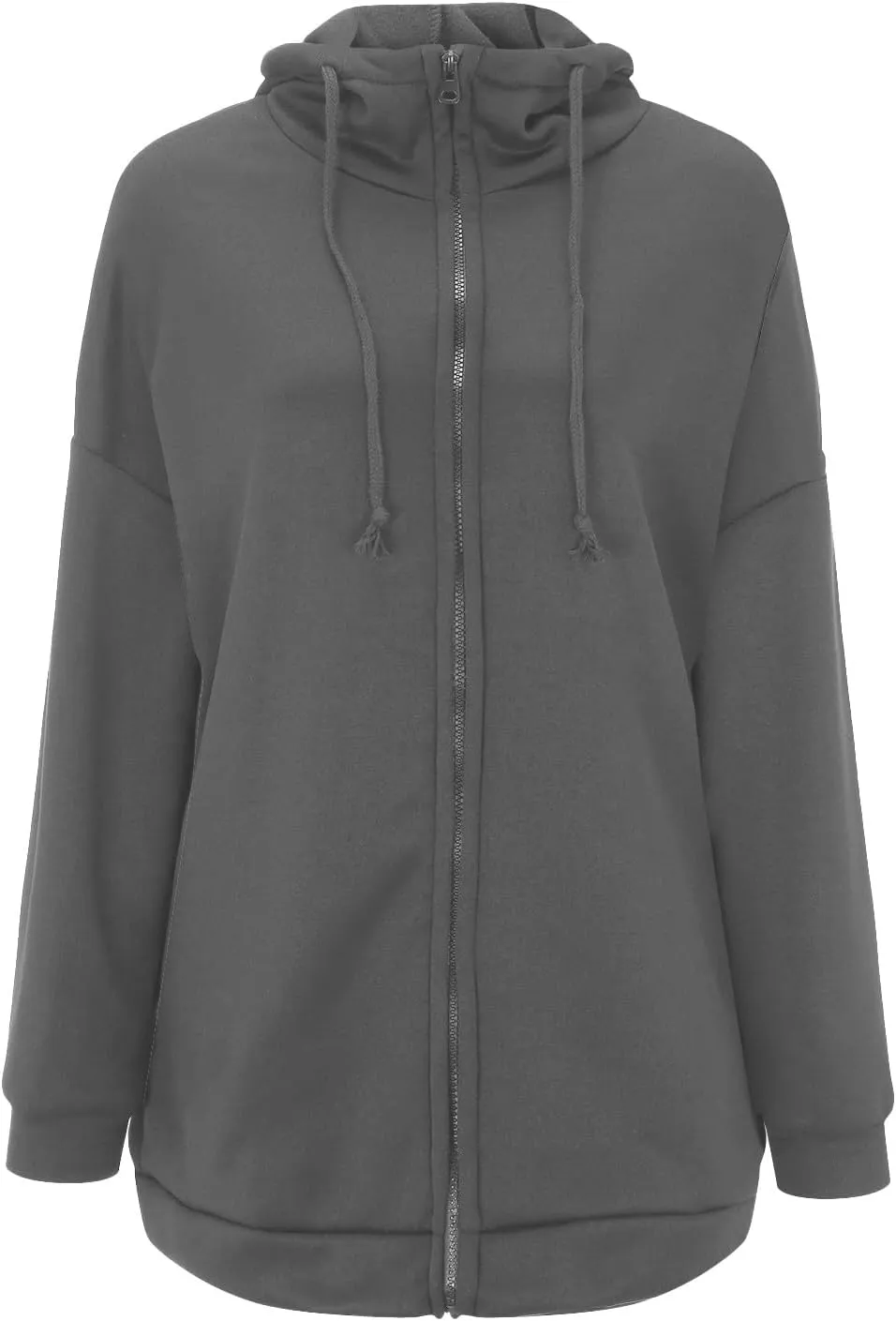 Womens Solid Color Street Style Hooded Long Zipper Sweatshirt With Fleece All Sweatshirt