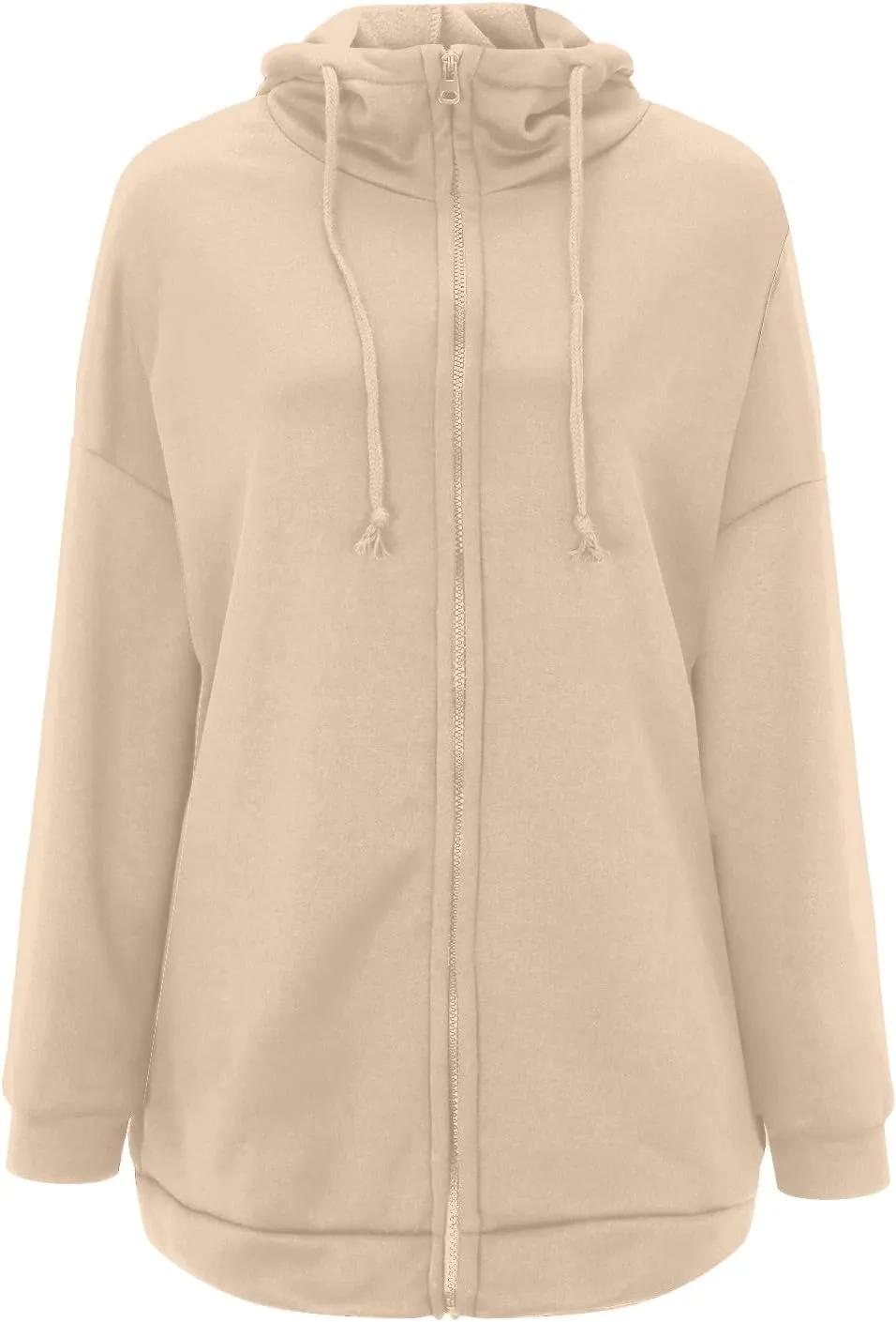 Womens Solid Color Street Style Hooded Long Zipper Sweatshirt With Fleece All Sweatshirt
