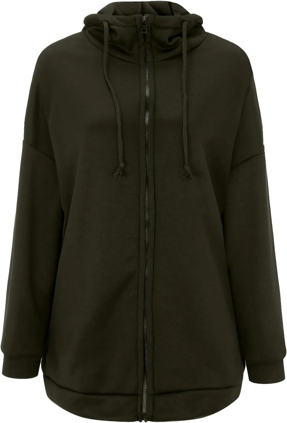 Womens Solid Color Street Style Hooded Long Zipper Sweatshirt With Fleece All Sweatshirt