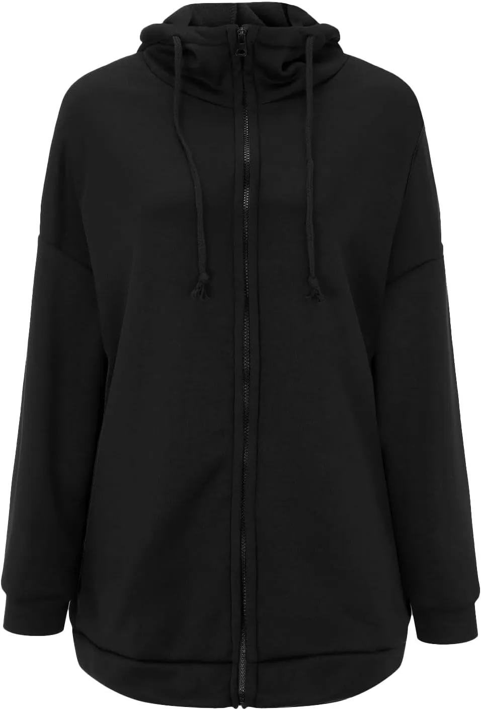 Womens Solid Color Street Style Hooded Long Zipper Sweatshirt With Fleece All Sweatshirt
