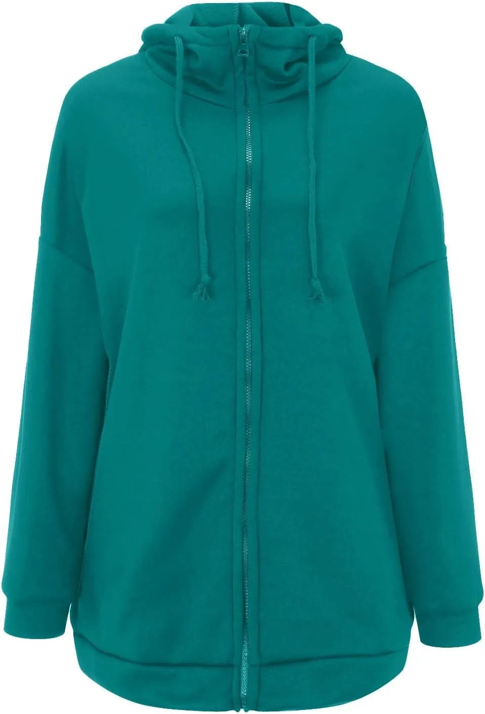 Womens Solid Color Street Style Hooded Long Zipper Sweatshirt With Fleece All Sweatshirt