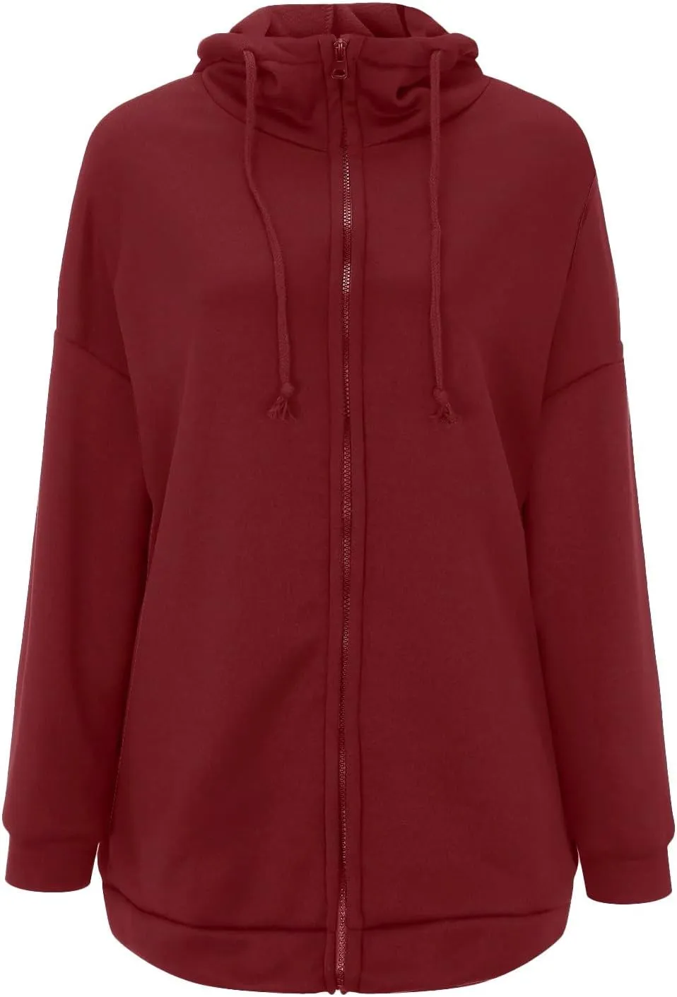 Womens Solid Color Street Style Hooded Long Zipper Sweatshirt With Fleece Long Loose Sweatshirts Women