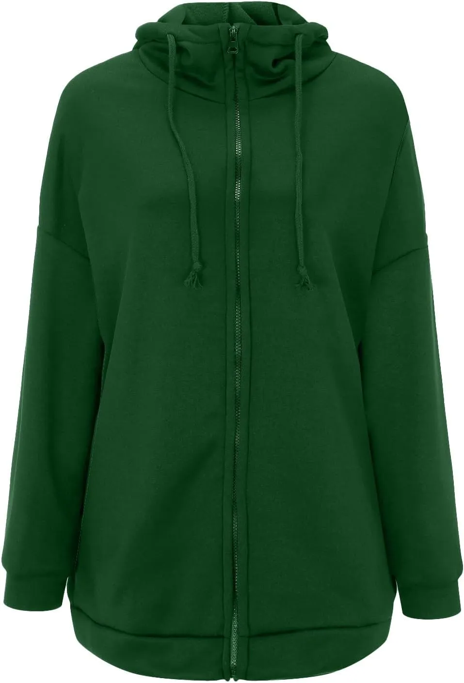 Womens Solid Color Street Style Hooded Long Zipper Sweatshirt With Fleece Long Loose Sweatshirts Women