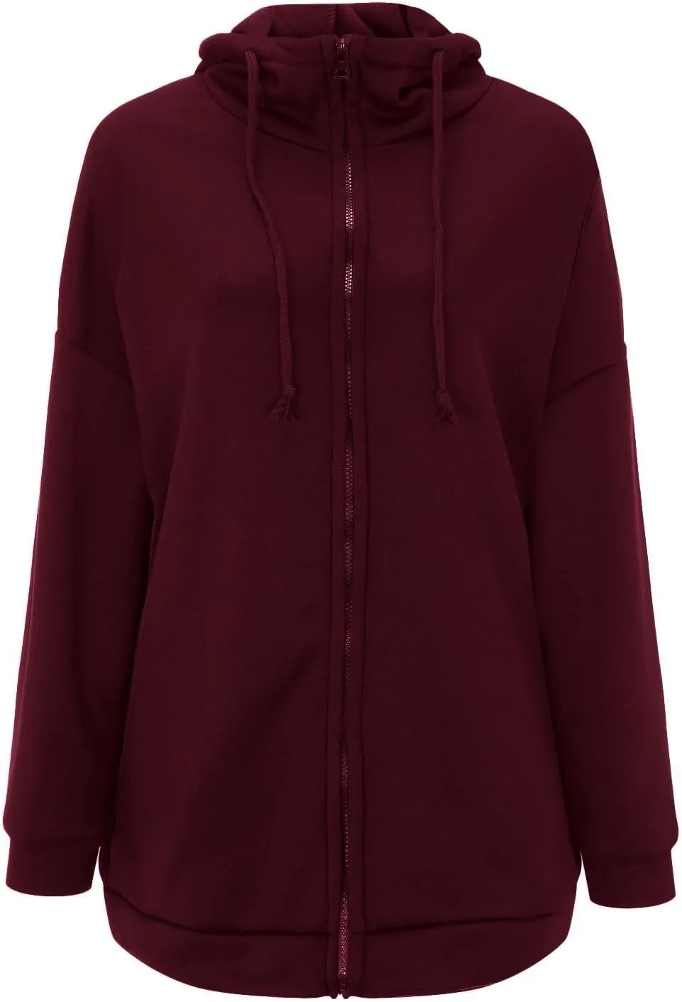 Womens Solid Color Street Style Hooded Long Zipper Sweatshirt With Fleece Long Loose Sweatshirts Women