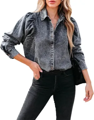 Women's Spring Autumn Lapel Casual Fashion Street Style Denim Shirt, Loose Single Breasted Denim Shirt Jacket