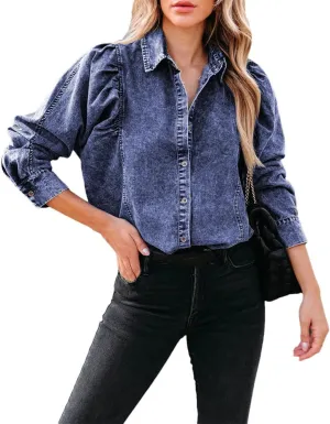 Women's Spring Autumn Lapel Casual Fashion Street Style Denim Shirt, Loose Single Breasted Denim Shirt Jacket
