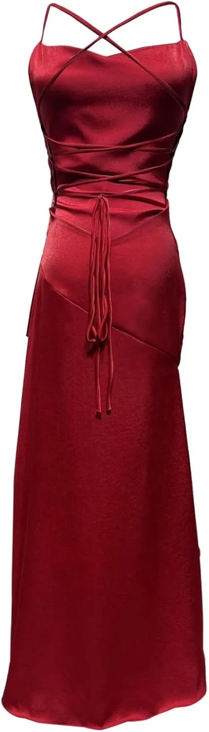 Women's Summer Bodycon Maxi Dress Spaghetti Strap Sleeveless Ruffle Mermaid Cocktail Formal Wedding Guest Long Dresses