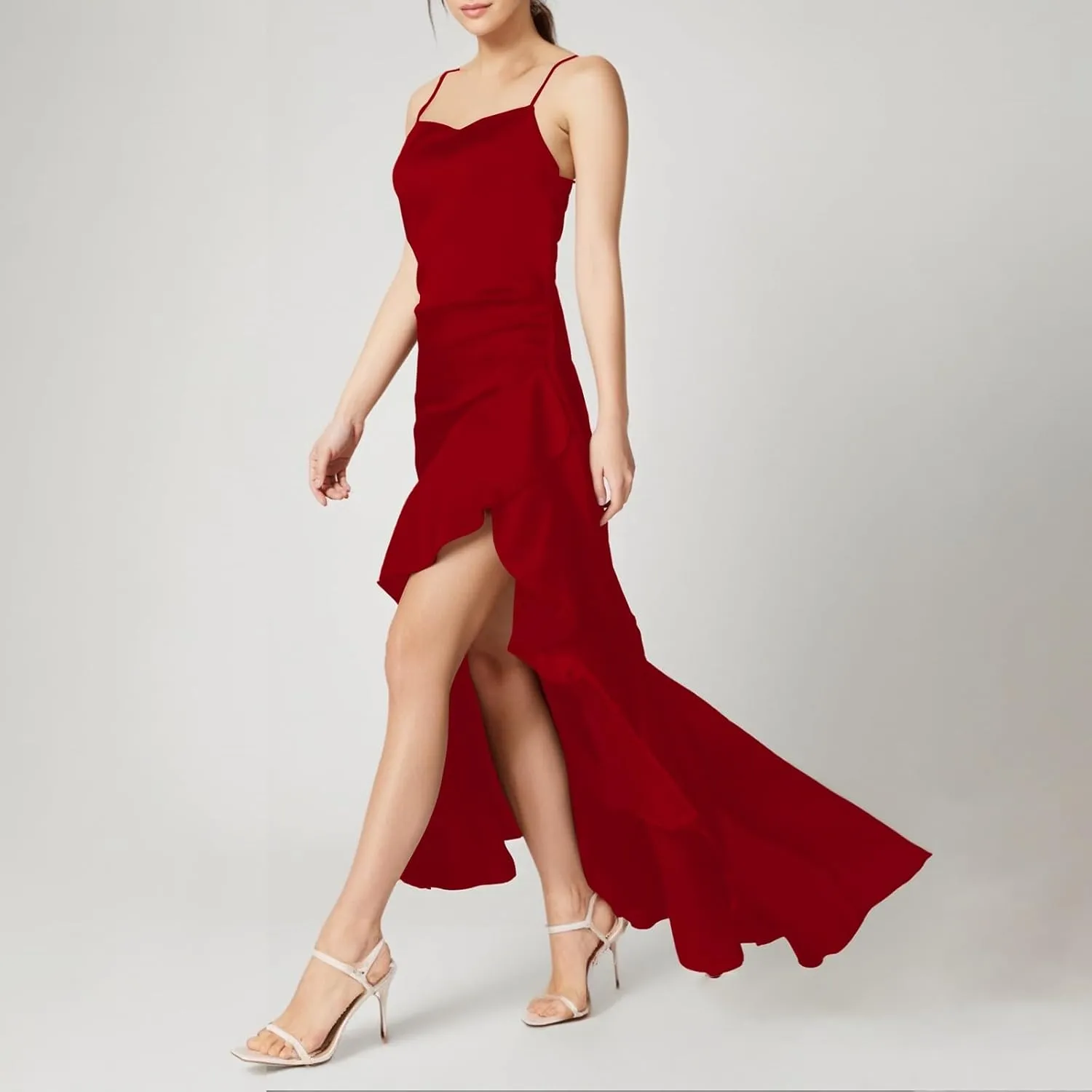 Women's Summer Bodycon Maxi Dress Spaghetti Strap Sleeveless Ruffle Mermaid Cocktail Formal Wedding Guest Long Dresses