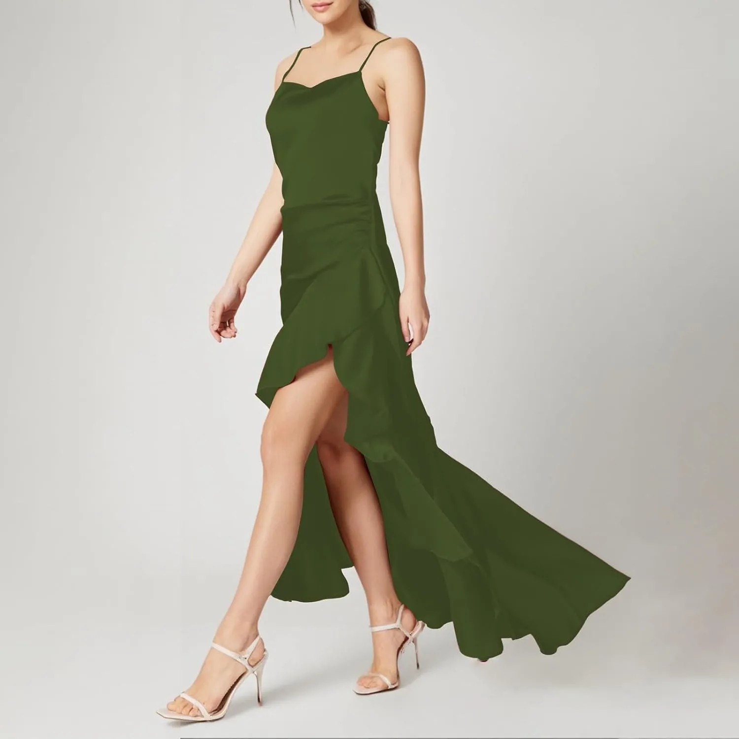 Women's Summer Bodycon Maxi Dress Spaghetti Strap Sleeveless Ruffle Mermaid Cocktail Formal Wedding Guest Long Dresses