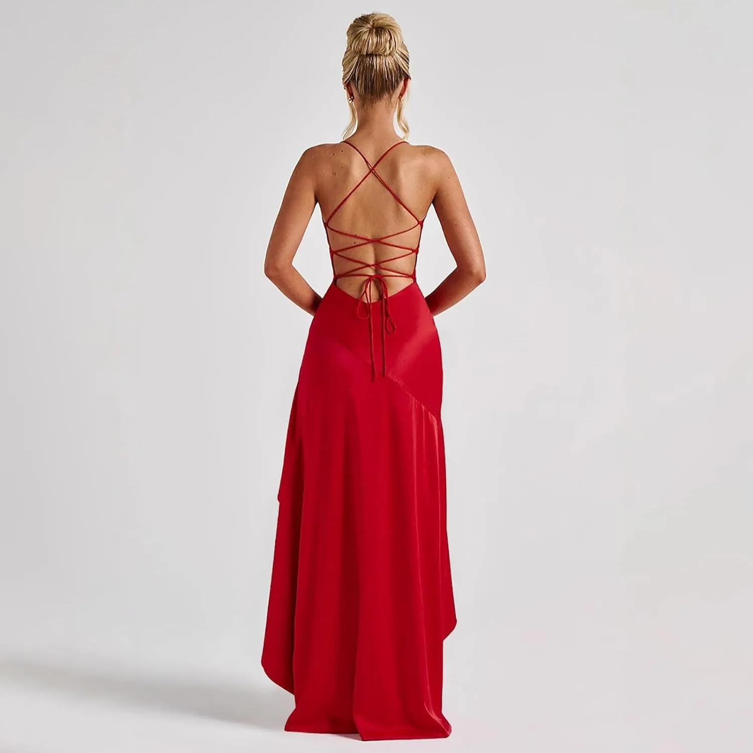 Women's Summer Bodycon Maxi Dress Spaghetti Strap Sleeveless Ruffle Mermaid Cocktail Formal Wedding Guest Long Dresses
