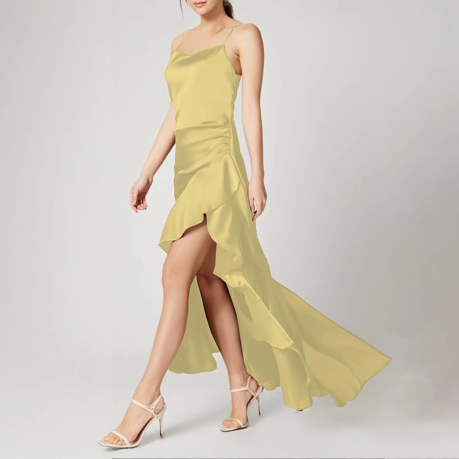 Women's Summer Bodycon Maxi Dress Spaghetti Strap Sleeveless Ruffle Mermaid Cocktail Formal Wedding Guest Long Dresses