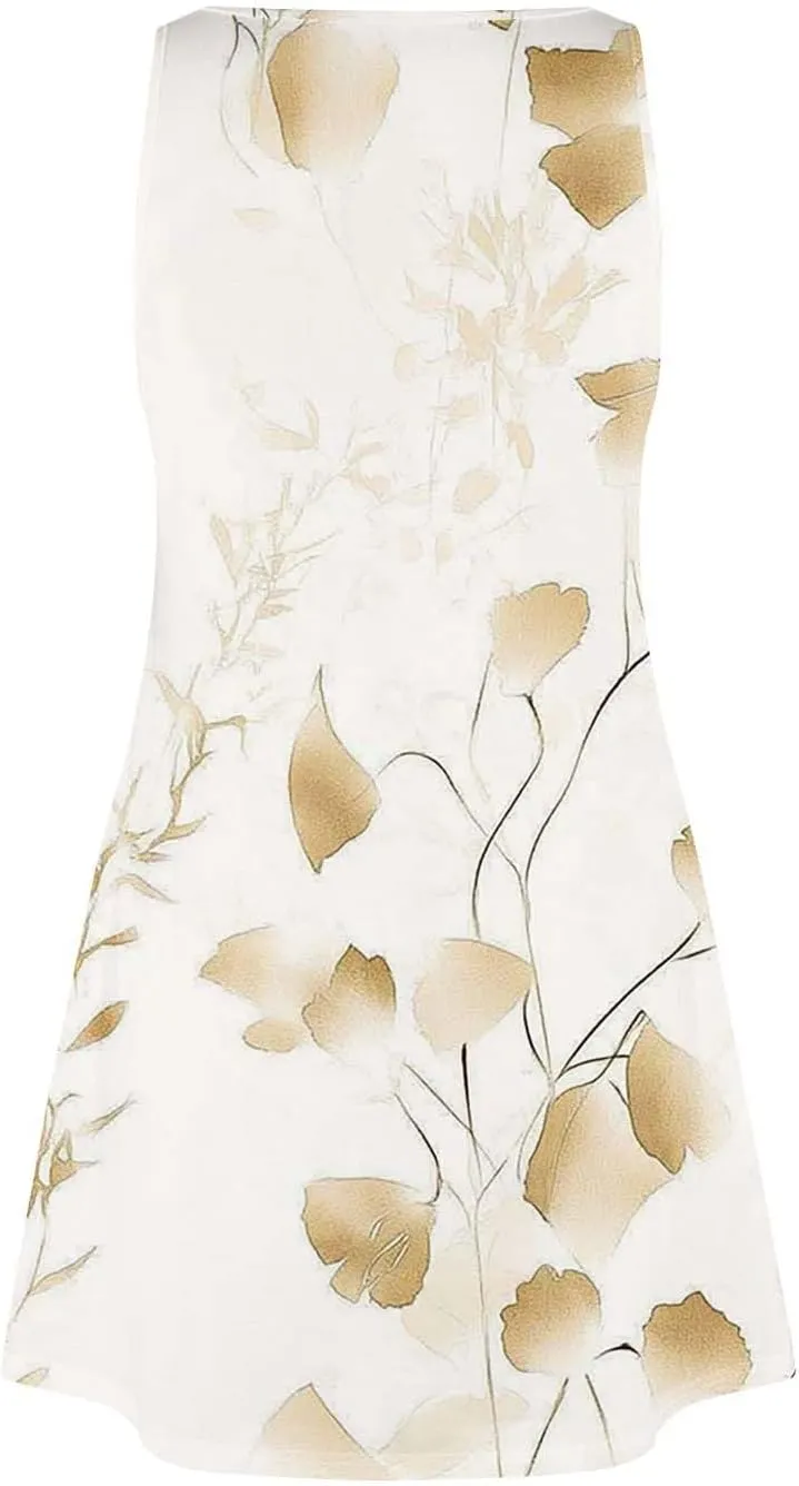 Women's Summer Dresses 2025 Printed Swimsuit Coverup Beach Vacation Sundress Sleeveless Casual Dress with Pocket