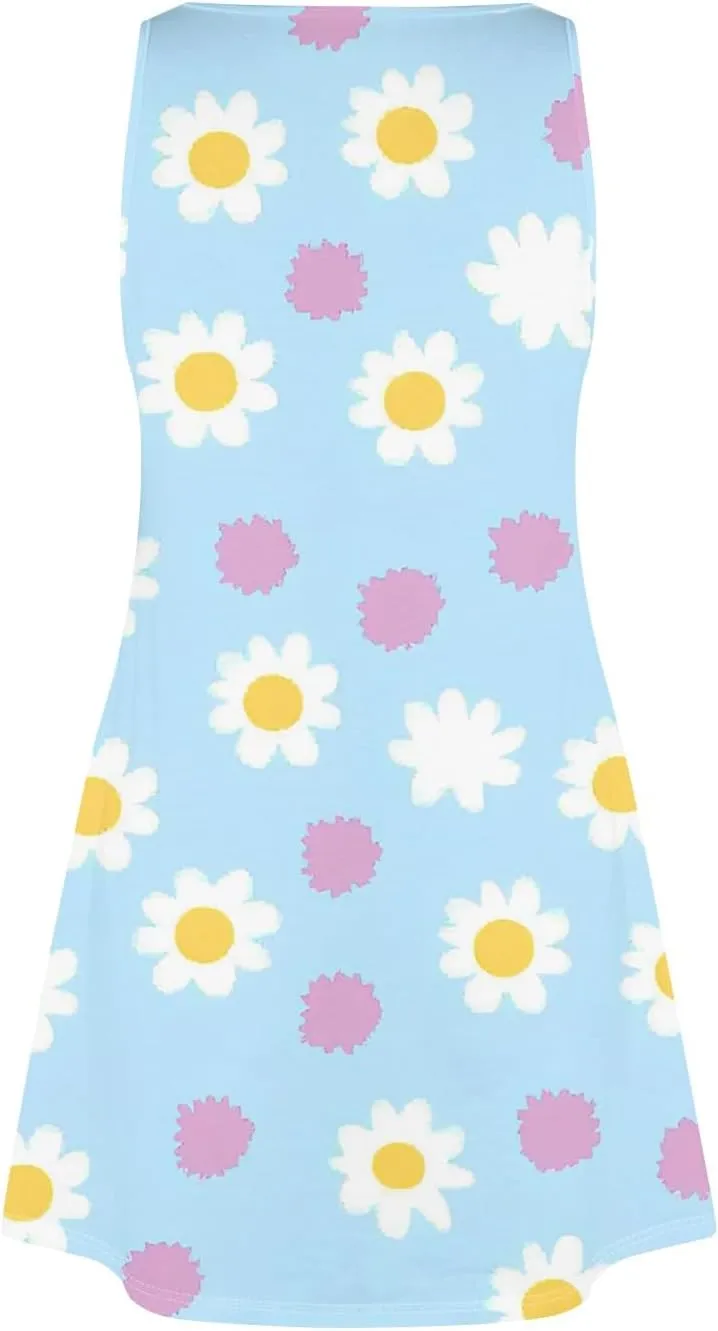 Womens Summer Dresses 2025 Vacation Dress with Pocket Printed V Neck Swimsuit Coverup Casual Sleeveless Sundress