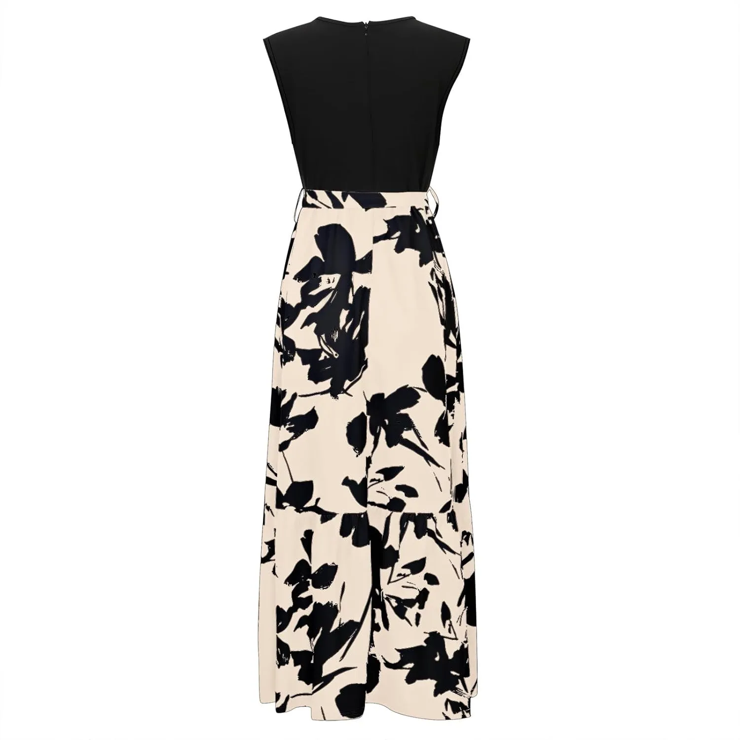 Women's Summer Sleeveless Maxi Dress 2025 Casual Crewneck Pleated Flowy Long Dress High Waisted Belted Ruffle Sundress