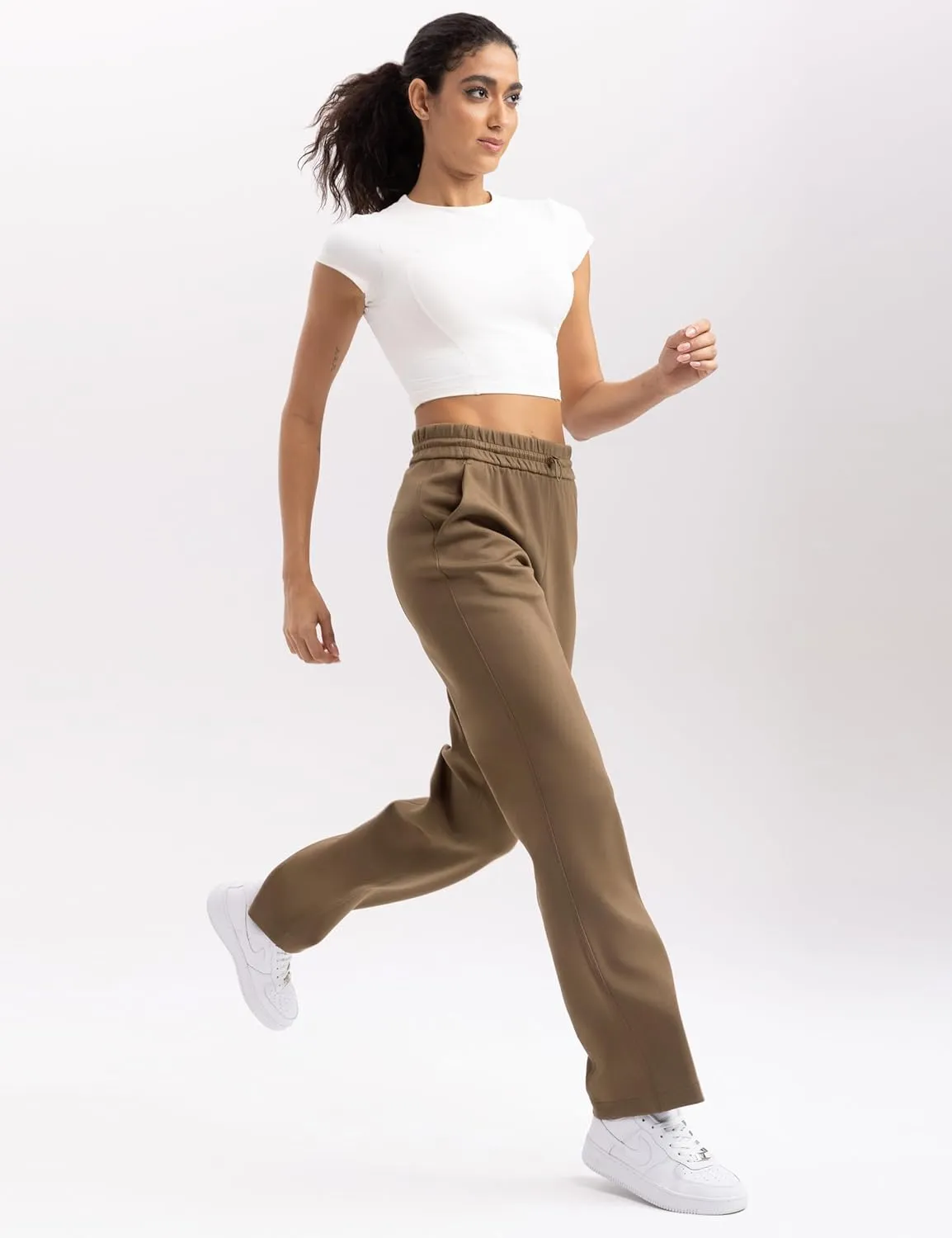 Women's Sweatpants with Pockets Elastic High Waisted Joggers Casual Straight Leg Drawstring Athletic Pants 31''
