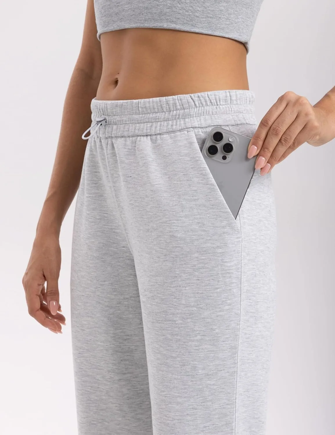 Women's Sweatpants with Pockets Elastic High Waisted Joggers Casual Straight Leg Drawstring Athletic Pants 31''