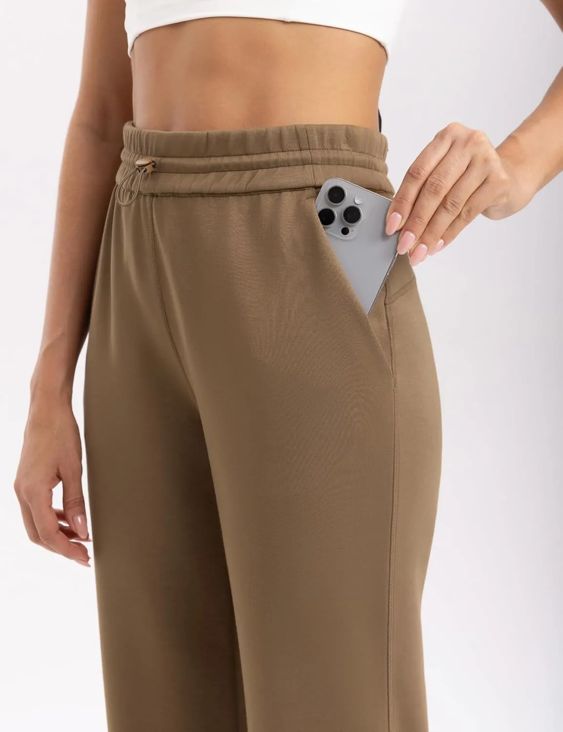 Women's Sweatpants with Pockets Elastic High Waisted Joggers Casual Straight Leg Drawstring Athletic Pants 31''