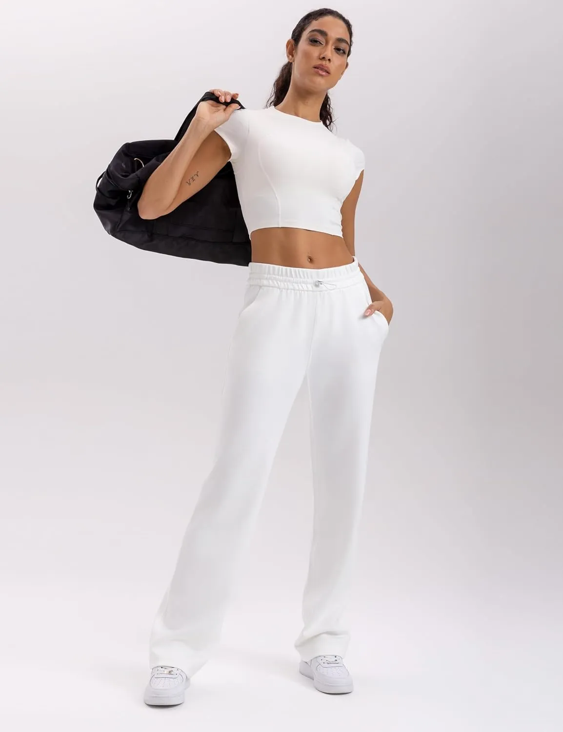 Women's Sweatpants with Pockets Elastic High Waisted Joggers Casual Straight Leg Drawstring Athletic Pants 31''