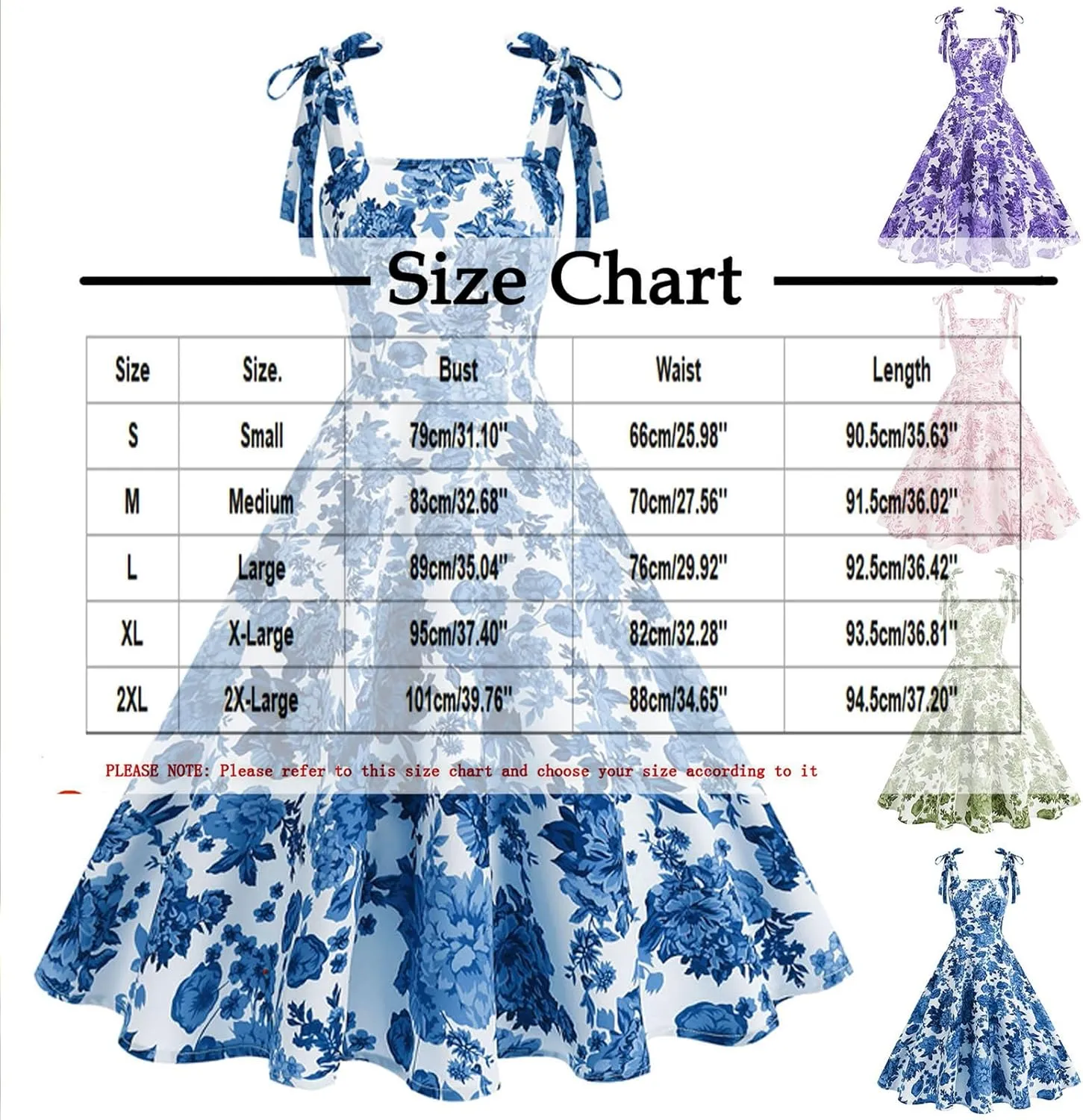 Women's Tie Strap A-Line Swing Dress, Fashion Floral Print Prom Party Gown Sleeveless High Waist Hepburn Dresses