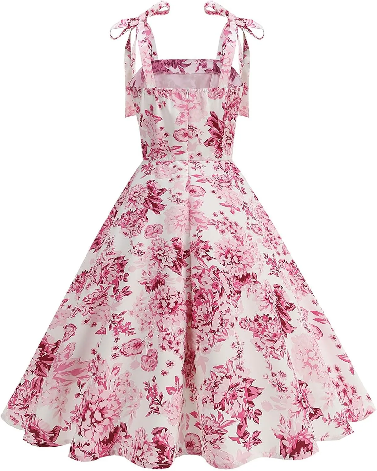 Women's Tie Strap A-Line Swing Dress, Fashion Floral Print Prom Party Gown Sleeveless High Waist Hepburn Dresses