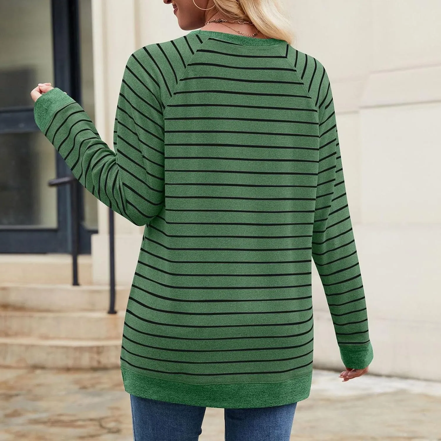 Women's Winter Striped Oversized Hoodies Sweatshirts Pullover Clothes, Crew Neck Long Sleeve Tunic Comfy Tops