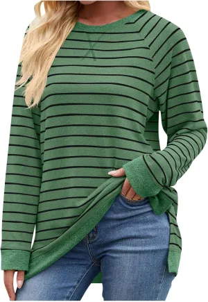 Women's Winter Striped Oversized Hoodies Sweatshirts Pullover Clothes, Crew Neck Long Sleeve Tunic Comfy Tops