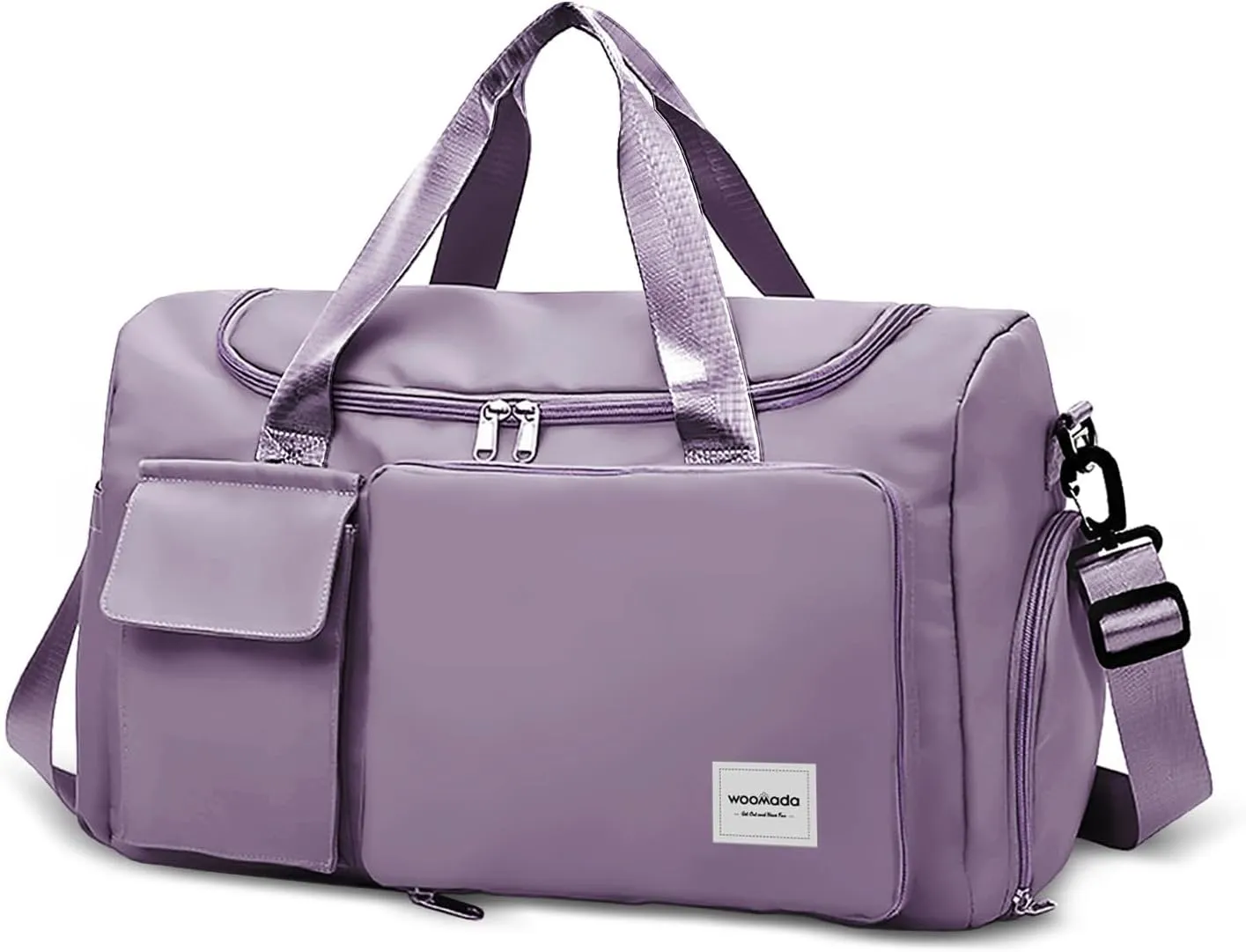 WOOMADA Foldable Travel Duffel Bag with Shoes Compartment, Overnight Bag with Wet Pocket & Trolley Sleeve, Weekender Bags for Women, A-grayish purple, Travel Bag, Travel Bag