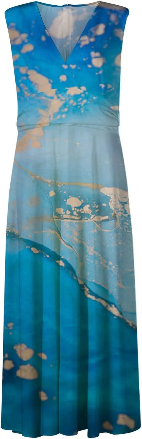 Wrap Dresses for Women 2023 Trendy Sexy V Neck Slim Cold Shoulder Sleeve Maxi Floor Length Watercolor Print Casual Dresses