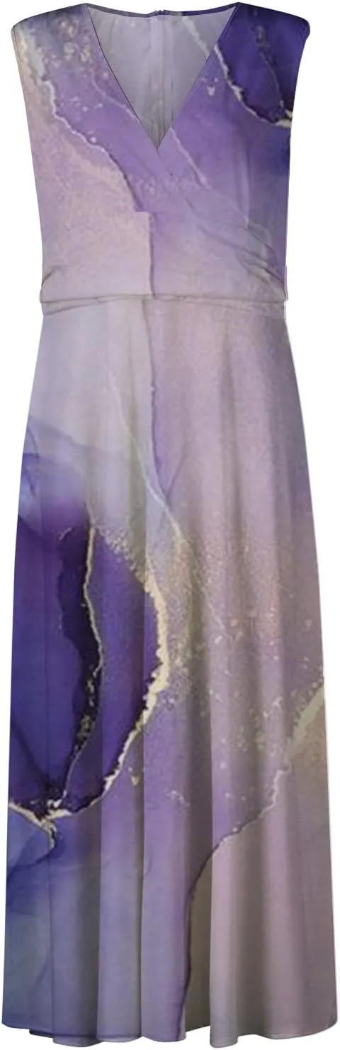 Wrap Dresses for Women 2023 Trendy Sexy V Neck Slim Cold Shoulder Sleeve Maxi Floor Length Watercolor Print Casual Dresses