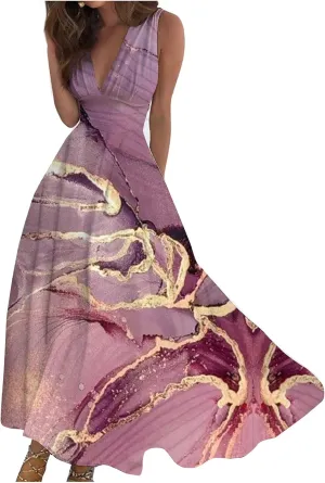Wrap Dresses for Women 2023 Trendy Sexy V Neck Slim Cold Shoulder Sleeve Maxi Floor Length Watercolor Print Casual Dresses