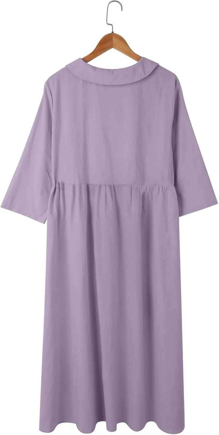 XOWRTE Cotton Linen Dresses for Women 2025 Casual Summer Sleeveless Dresses Loose Fit Turn Down Neck Solid Color Sundress