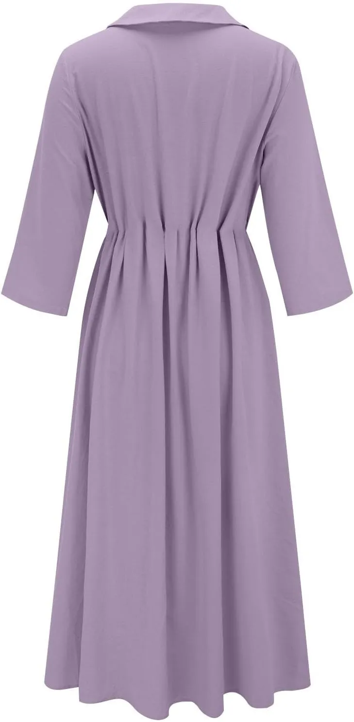 XOWRTE Cotton Linen Dresses for Women 2025 Casual Summer Sleeveless Dresses Loose Fit Turn Down Neck Solid Color Sundress