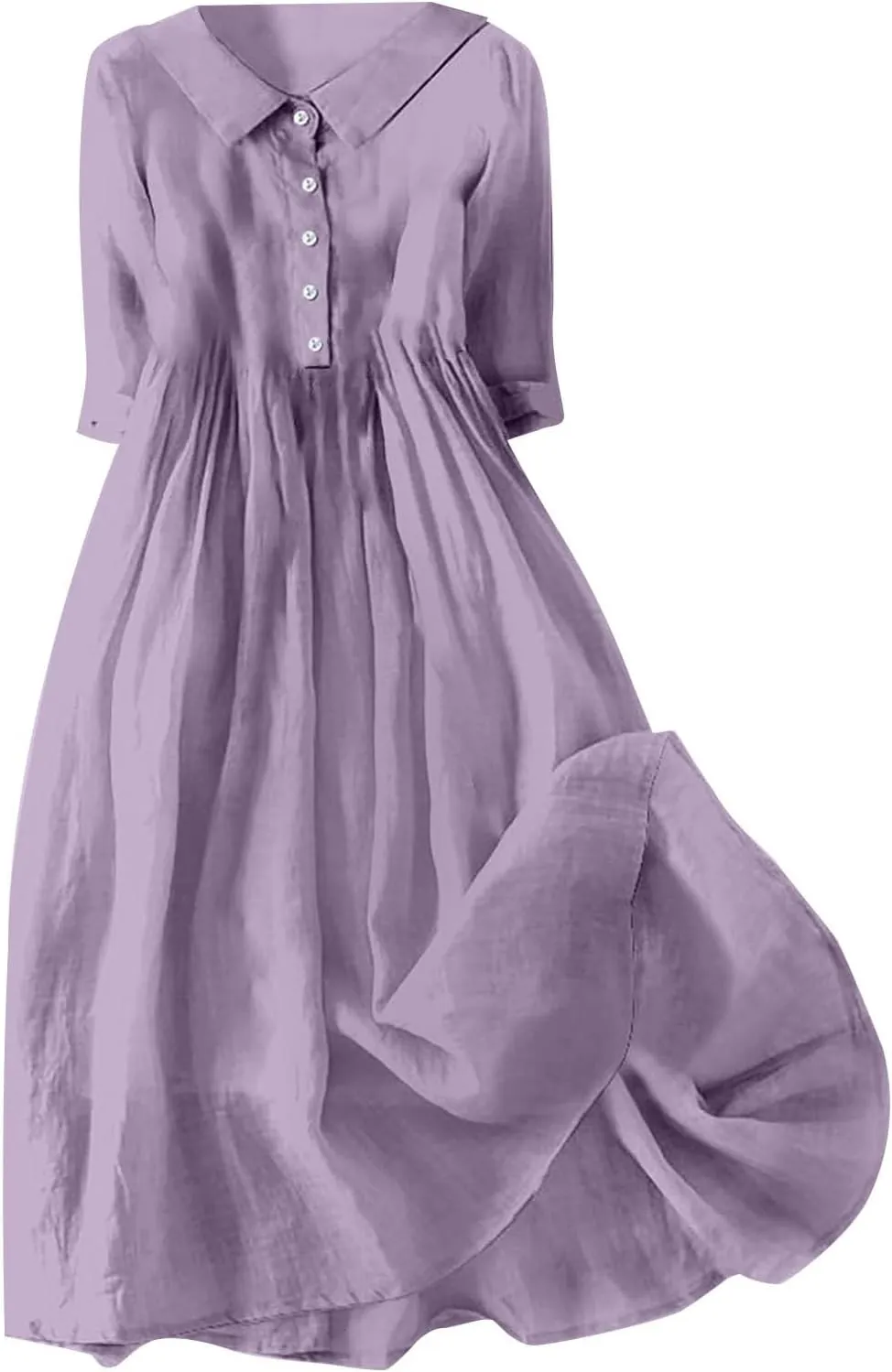 XOWRTE Cotton Linen Dresses for Women 2025 Casual Summer Sleeveless Dresses Loose Fit Turn Down Neck Solid Color Sundress