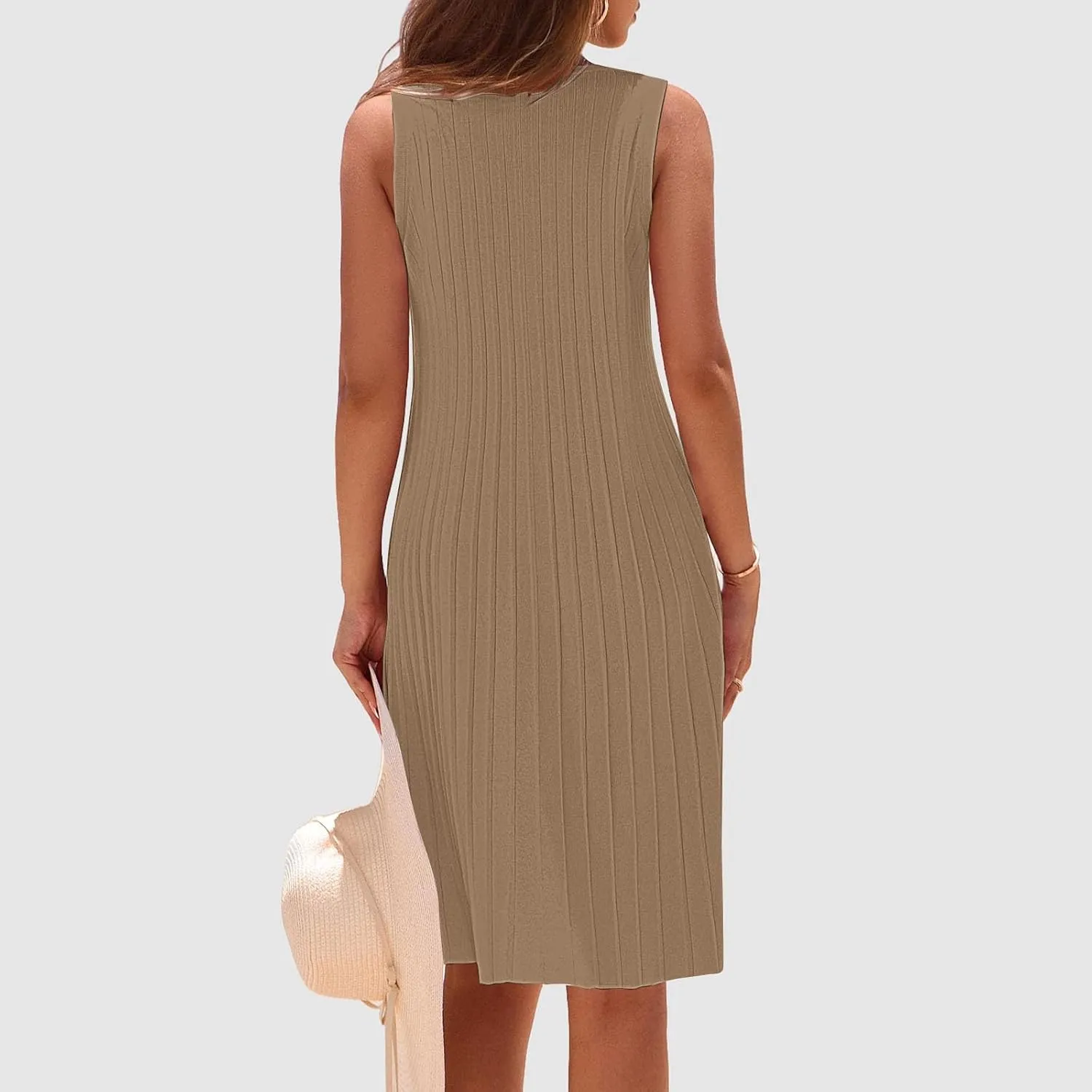 XOWRTE Womens 2025 Summer Sleeveless Mini Dress Crewneck Loose Tank A Line Pleated Swing Flowy Party Dresses Solid Color