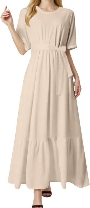 XOWRTE Womens Tank Sundress Casual Floral Print Tshirt Dress Swing Short Sleeve Midi Dress Crewneck Pleated Summer Dresses