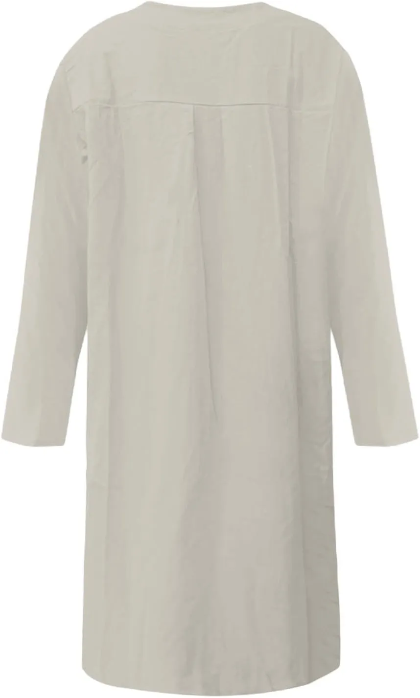 XOWRTE Work Dresses for Women 2025 Spring Business Formal Long Sleeve Dress Cotton Linen Button Down Elegant Office Outfits
