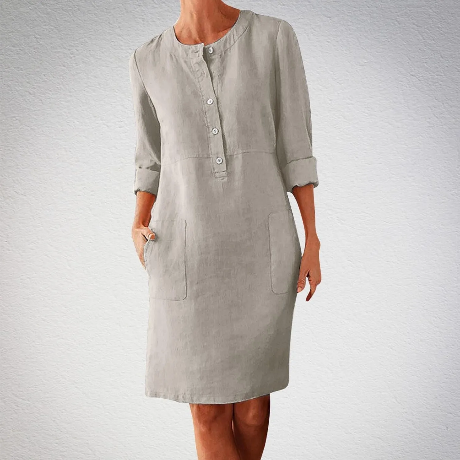 XOWRTE Work Dresses for Women 2025 Spring Business Formal Long Sleeve Dress Cotton Linen Button Down Elegant Office Outfits