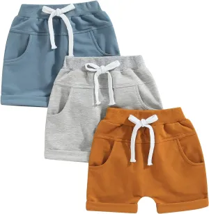 Yoawdats Baby Boys' 3-Pack Pull-on Jogger Shorts Knit Shorts Classic Fit Elastic Waist Toddler Shorts Kids Multipacks Pants