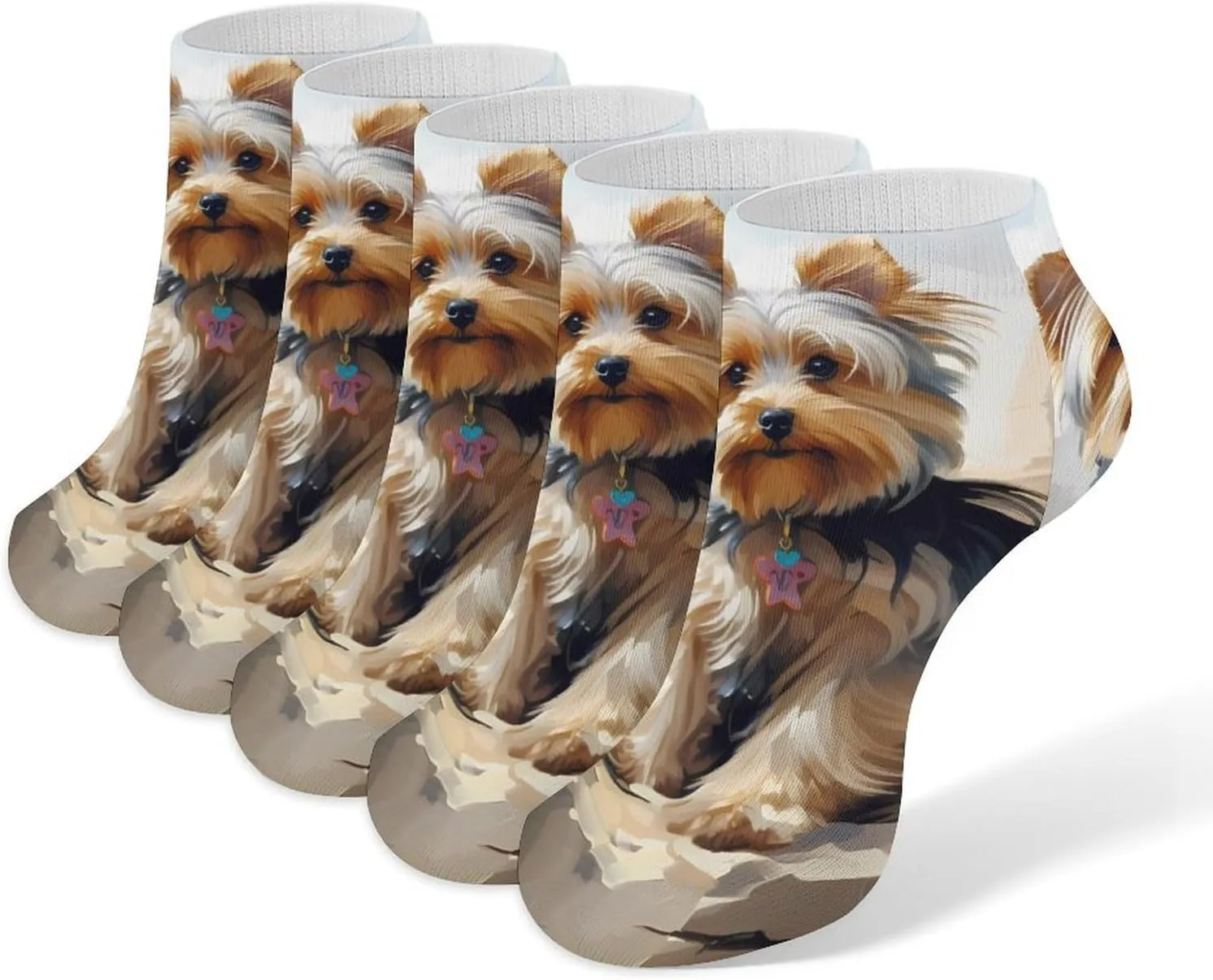 Yorkshire Terrier in Garden 5 Pairs Low Cut Ankle Socks for Men Women Athletic Running Socks No Show Breathable